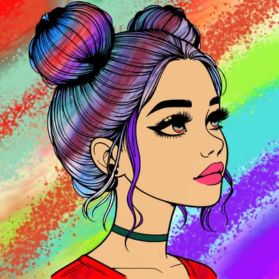 realistic girl with buns on the top of her head