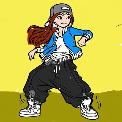 teenage girl doing street dance in baggy clothes
