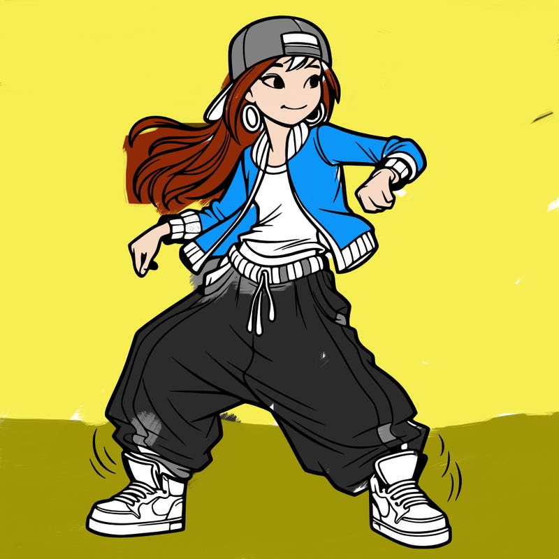 teenage girl doing street dance in baggy clothes