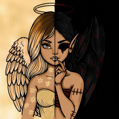 realistic angel half demon