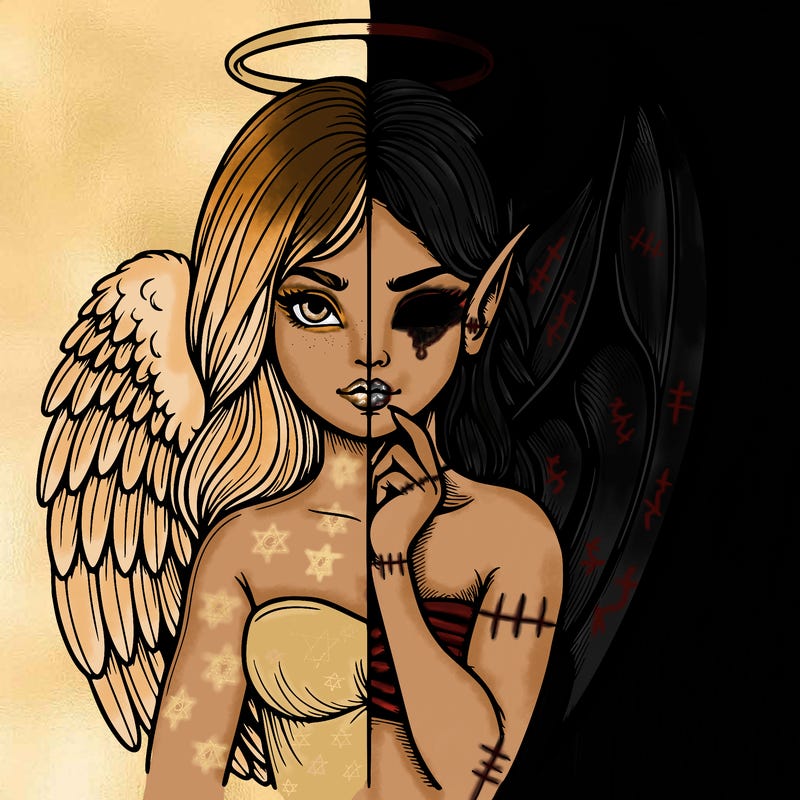 realistic angel half demon