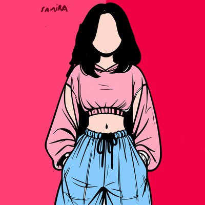 realistic girl faceless with baggy pants and a crop top