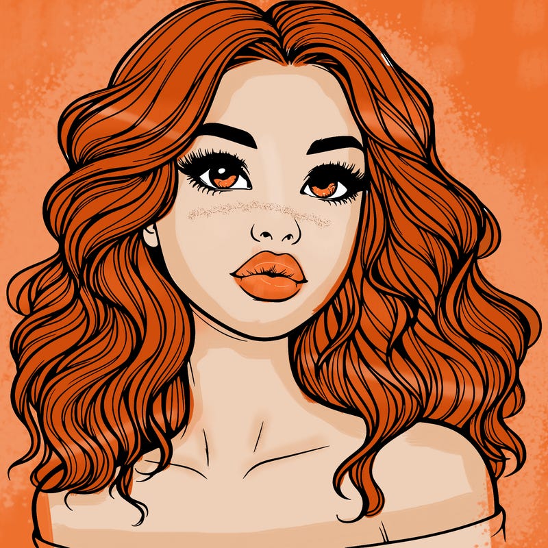 realistic girl with wavy hair and lips