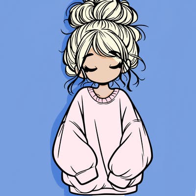 girl with baggy sweatshirt and messy bun