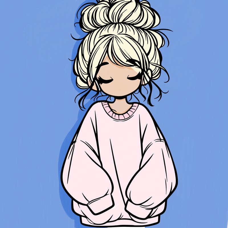 girl with baggy sweatshirt and messy bun