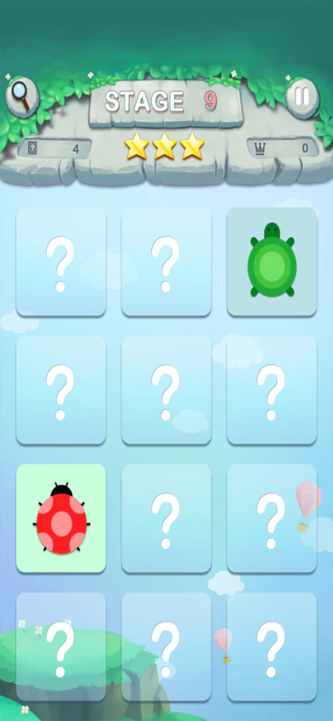 Matching King - Matching King memory game screenshot showing animal matching cards in stage nine