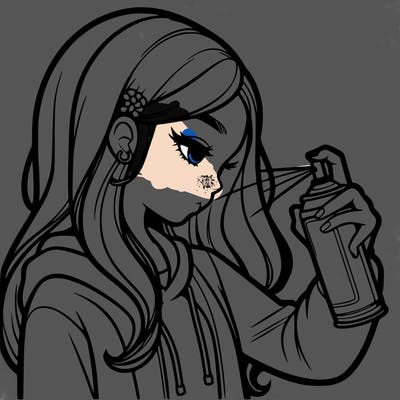 a realistic girl spray painting