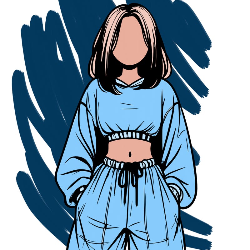 realistic girl faceless with baggy pants and a crop top