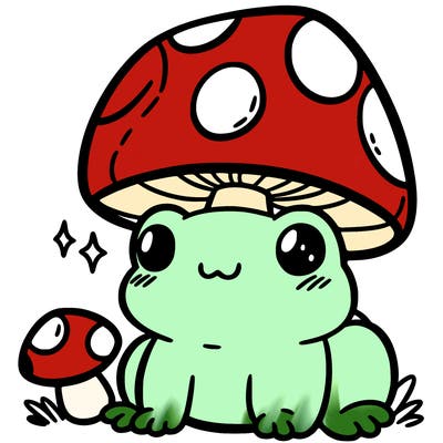 a cute frog with a mushroom hat