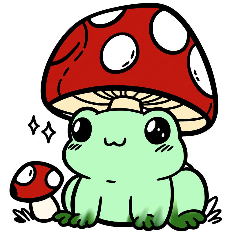 a cute frog with a mushroom hat