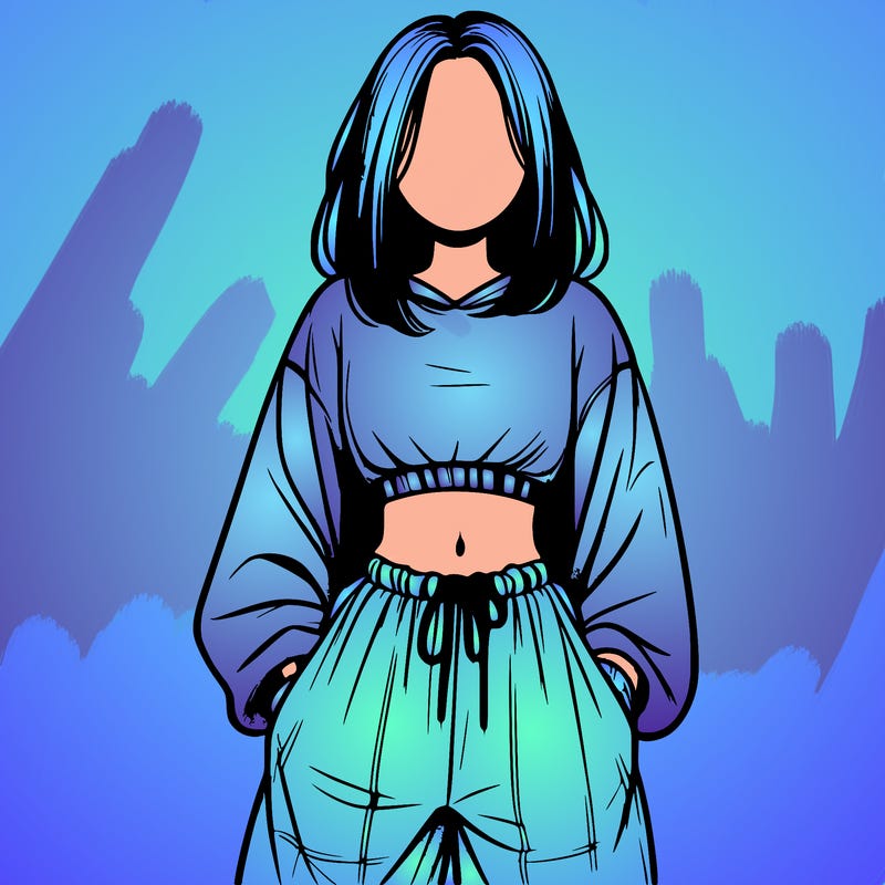 realistic girl faceless with baggy pants and a crop top