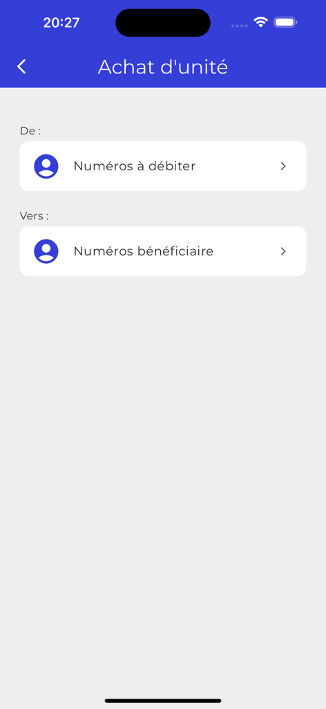 WalliSend - Interface do aplicativo móvel WalliSend para compra de unidades mostrando a origem da transferência e o beneficiário