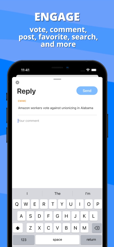 Interface of Octal for Hacker News app showing the reply screen and mobile keyboard on an iPhone.