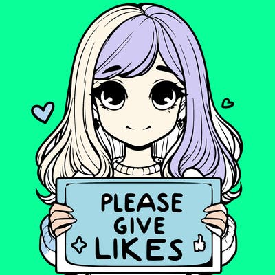 realistic girl that is holding a sign that says please give likes