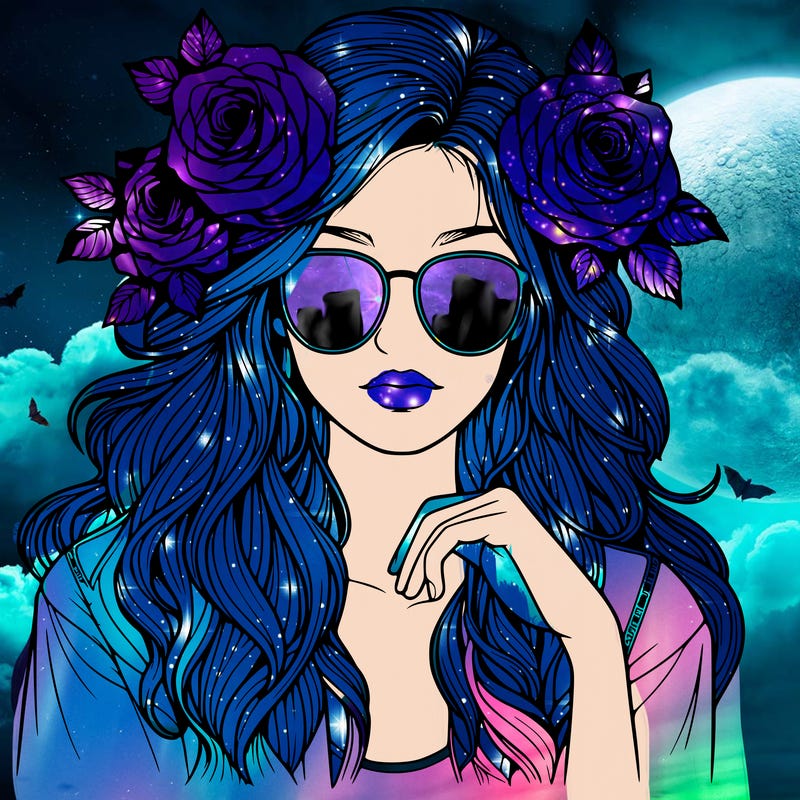realistic girl with roses in hair and sunglasses