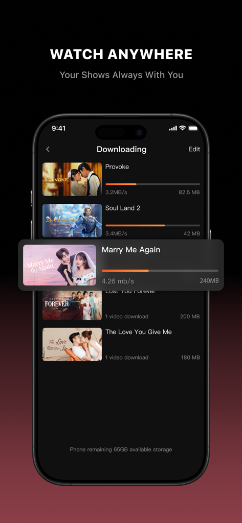 Tencent Video app interface showing progress of multiple shows being downloaded for offline viewing.