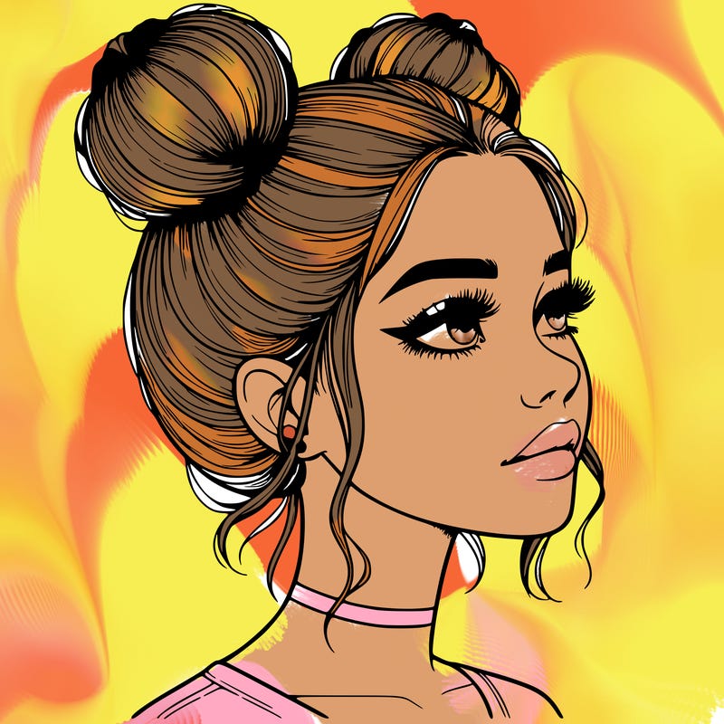 realistic girl with buns on the top of her head