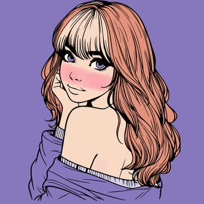 realistic girl with bangs looking over her shoulder