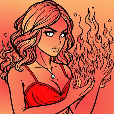 a realistic woman having the power of fire