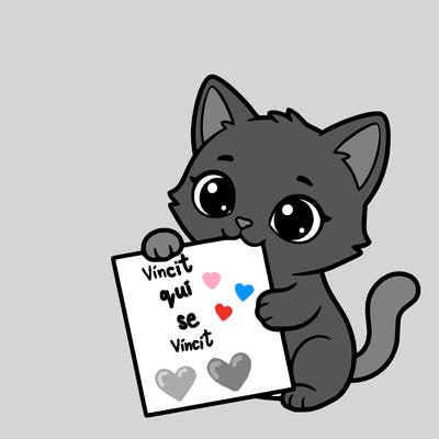 a small cat with a blank sheet of paper in its hand. the cat is sooooooo cute!