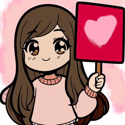 girl with long hair holding a big sign