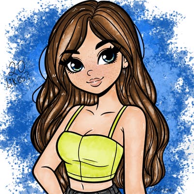 a pretty girl portrait in a crop top and has long hair and pretty eyes