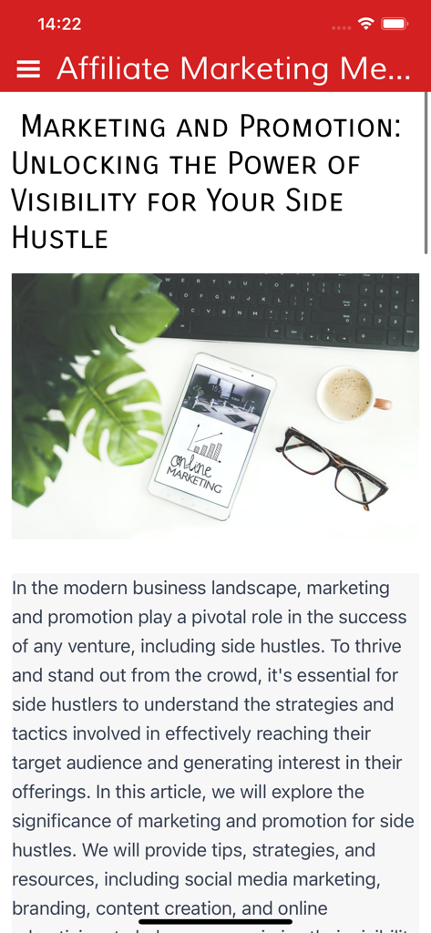 副業の可視性を解除する方法に関する記事を示すアフィリエイトマーケティングメンターシップアプリの画面
