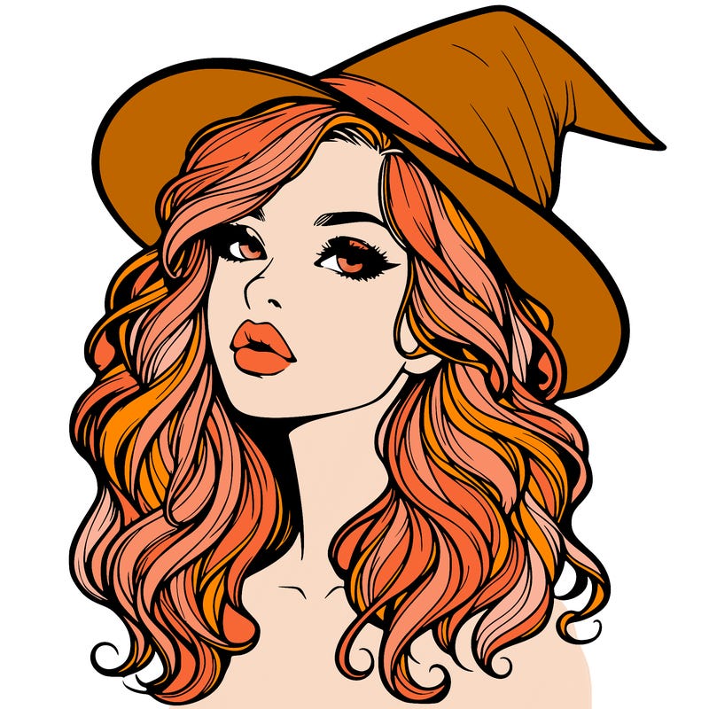 realistic witch girl with wavy hair and lips