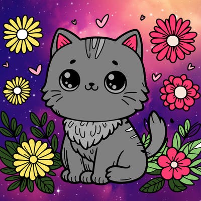 cat with flowers