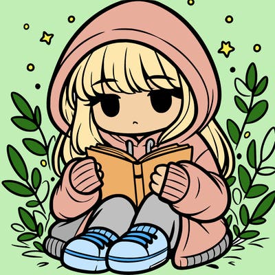 girl in oversized hoodie reading a book