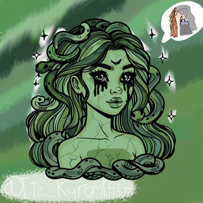 realistic girl with snakes as hair