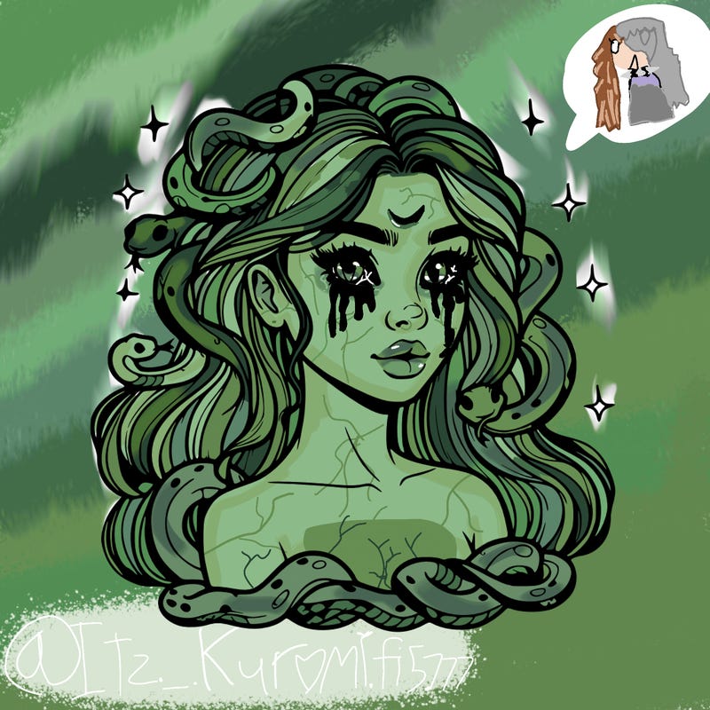 realistic girl with snakes as hair