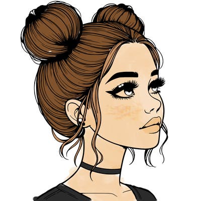 realistic girl with buns on the top of her head