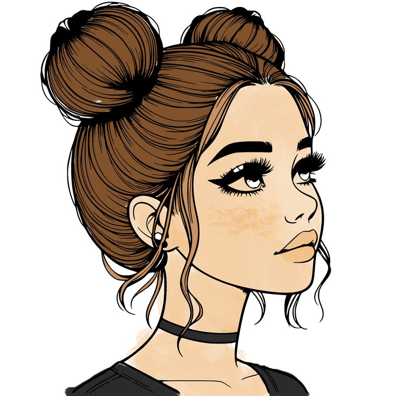 realistic girl with buns on the top of her head