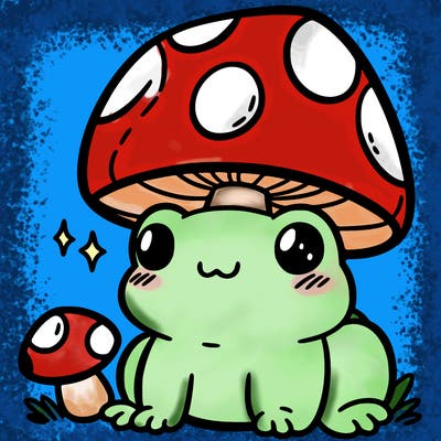 a cute frog with a mushroom hat