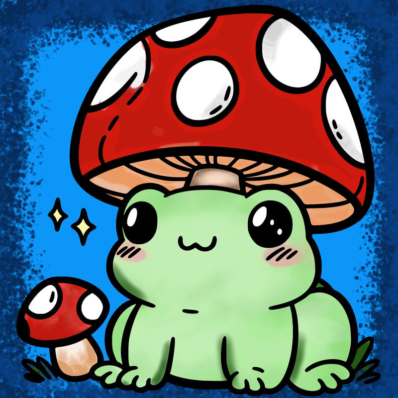 a cute frog with a mushroom hat