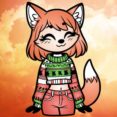 fox girl with cropped christmas sweater