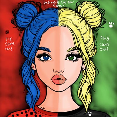 realistic girl with two buns in hair and lips