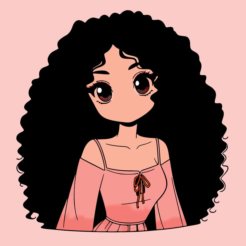 a black anime girl with long afro hair