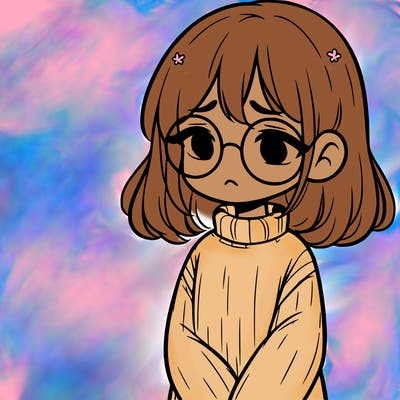 sad girl with glasses in a sweater