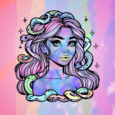 realistic girl with snakes as hair