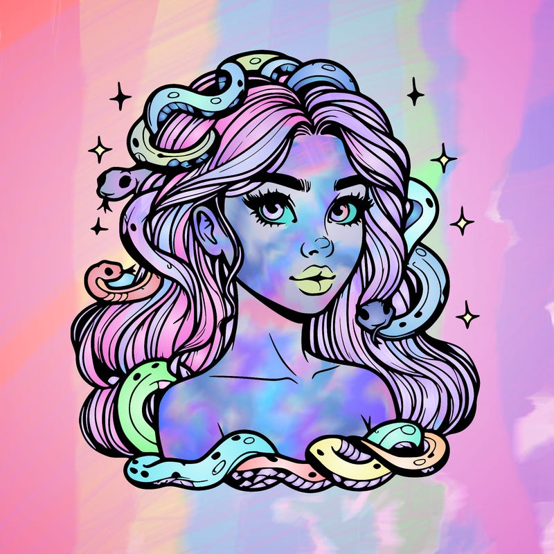 realistic girl with snakes as hair