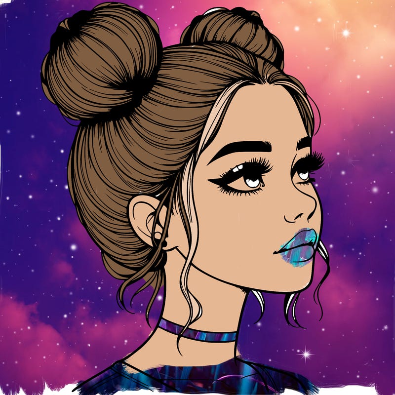 realistic girl with buns on the top of her head