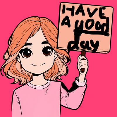 realistic girl holding up a sign