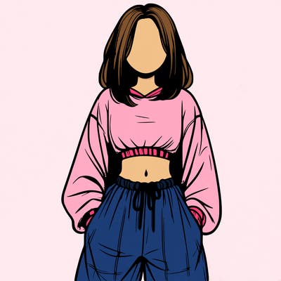 realistic girl faceless with baggy pants and a crop top