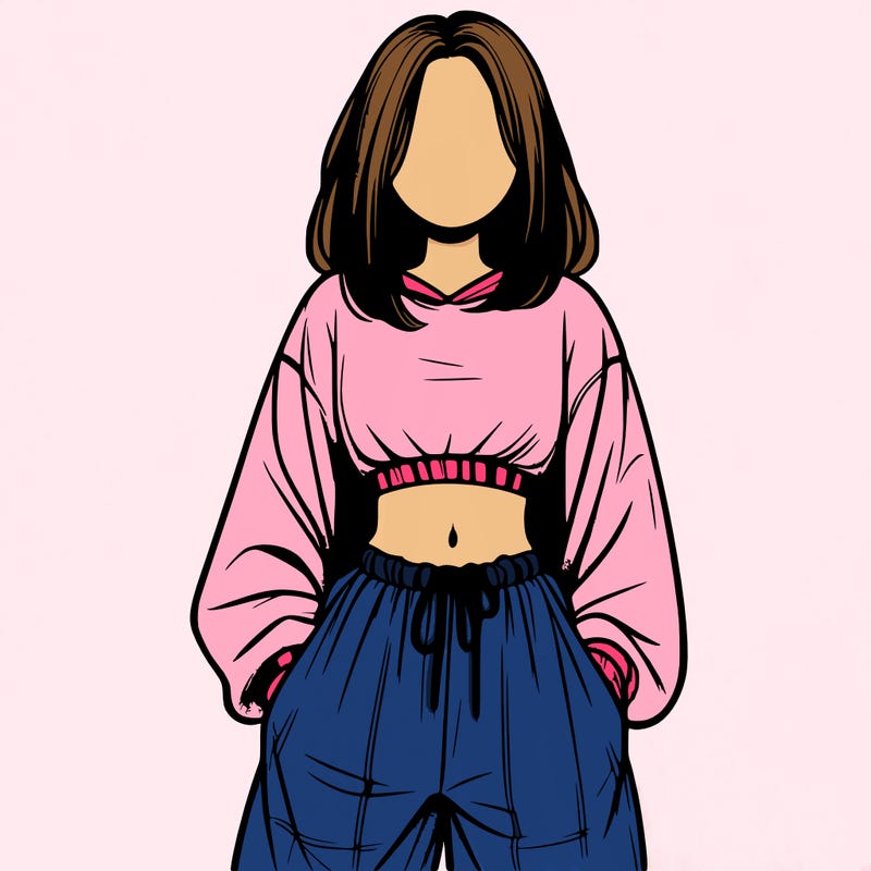 realistic girl faceless with baggy pants and a crop top