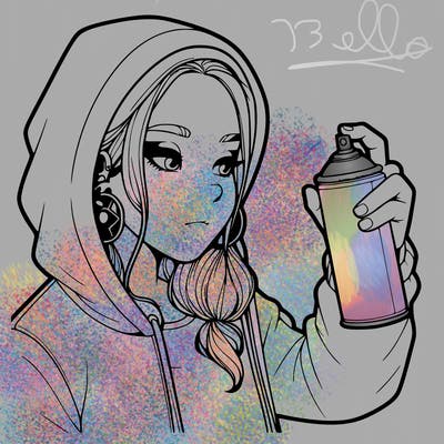 a realistic girl, spray painting