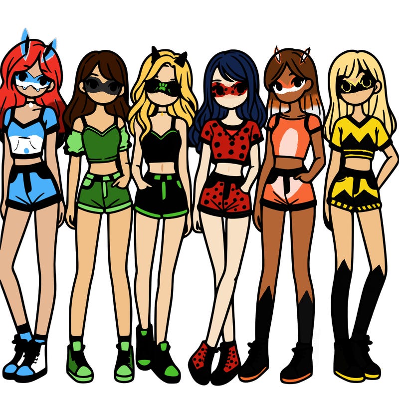 a group of girls wearing crop tops and shorts