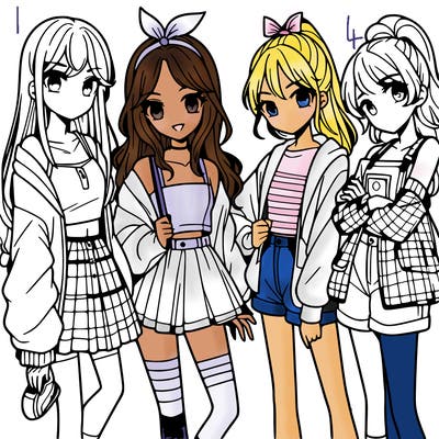 teen manga girls group of 4