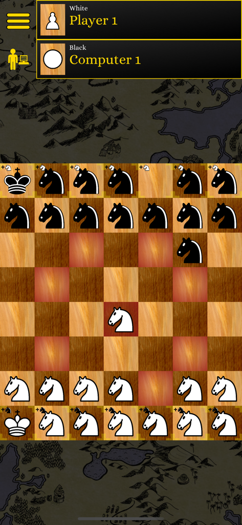 ChessCraft - A custom chess board in ChessCraft featuring unique knight pieces and a hand drawn map background
